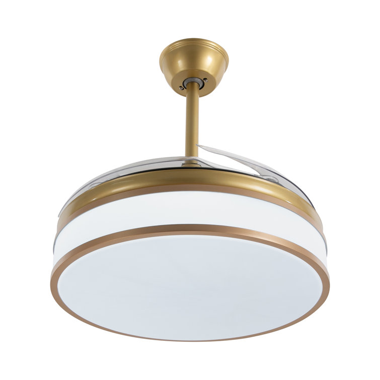 Gold 42'' Retractable Blade Ceiling Fan with LED Light and Remote