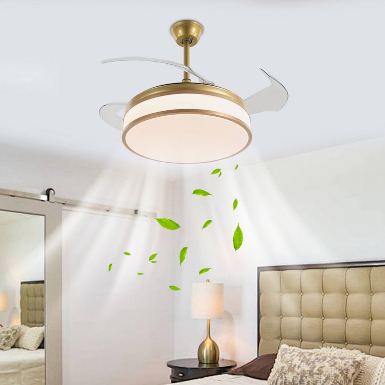 Gold 42'' Retractable Blade Ceiling Fan with LED Light and Remote