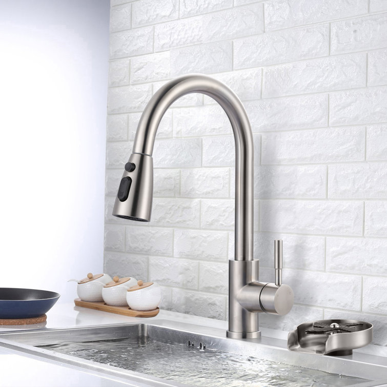 Brushed Nickel Single Handle Pull Down Kitchen Faucet with Glass Rinser