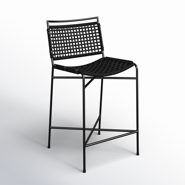 Black Woven Rope and Iron Outdoor Bar Stool