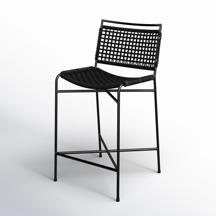 Black Woven Rope and Iron Outdoor Bar Stool