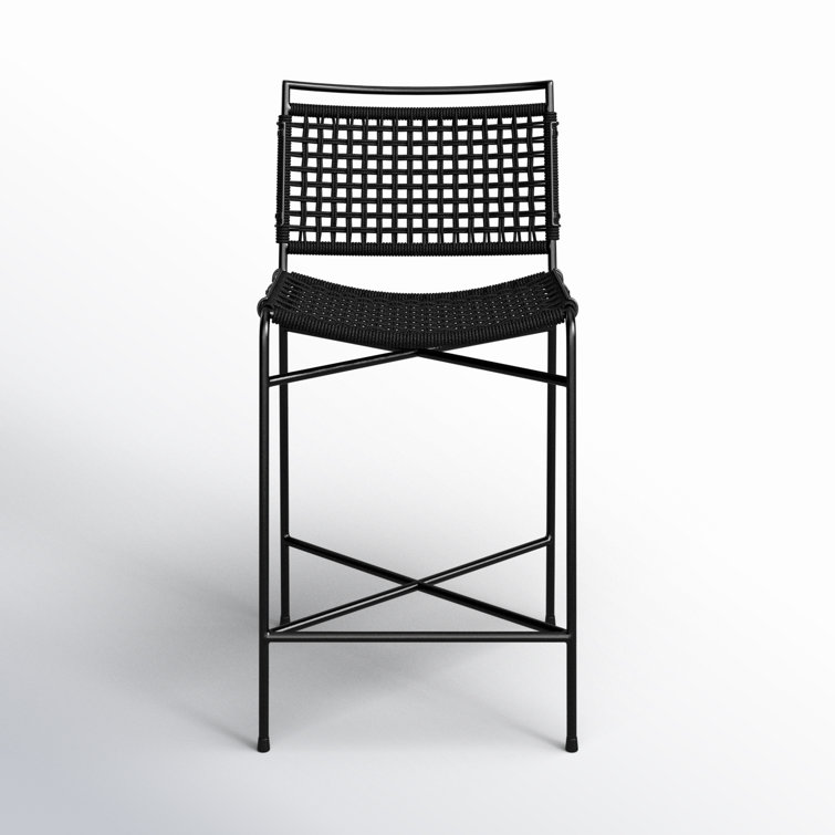 Black Woven Rope and Iron Outdoor Bar Stool