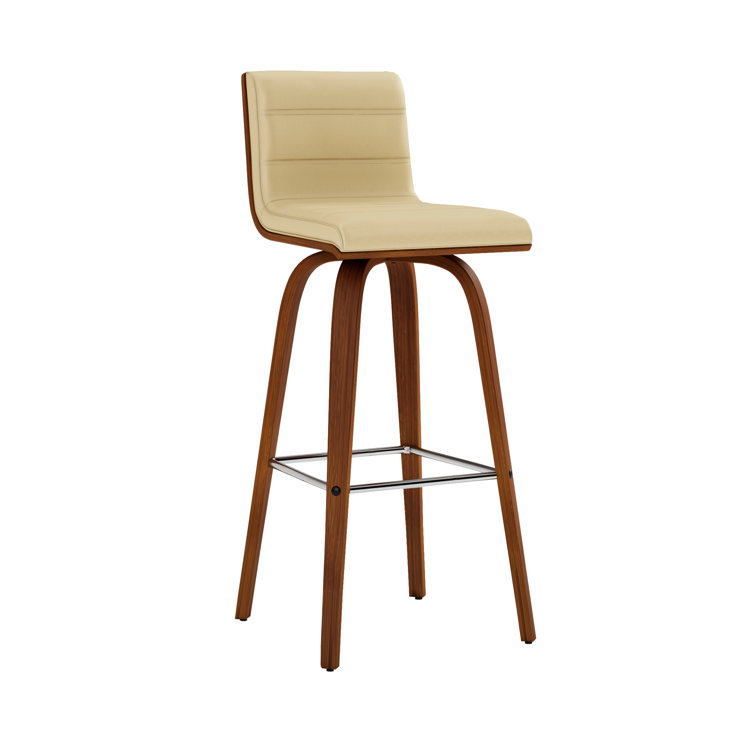 Walnut and Cream Swivel Bar Stool with Low Back