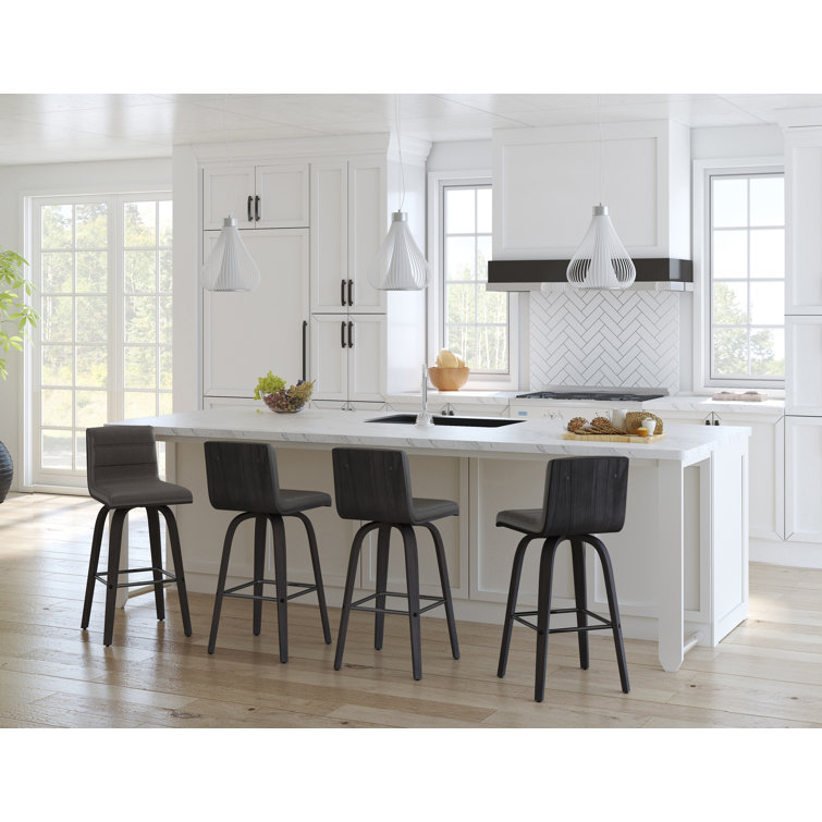 Hiram Black and Gray Solid Wood Swivel Bar Stool