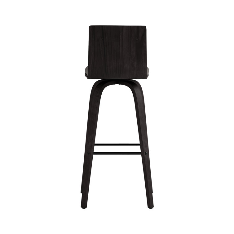 Gray Faux Leather and Wood Swivel Bar Stool