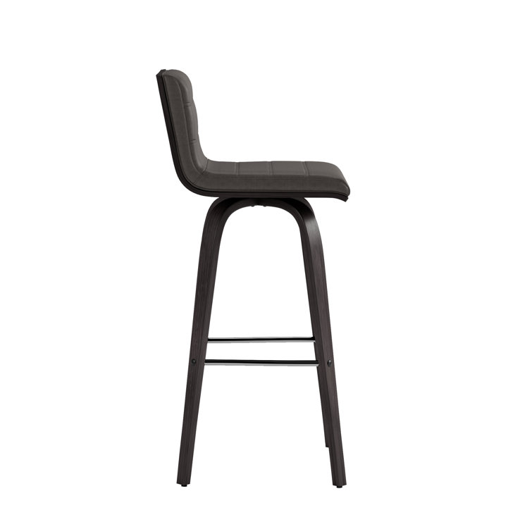 Gray Faux Leather and Wood Swivel Bar Stool