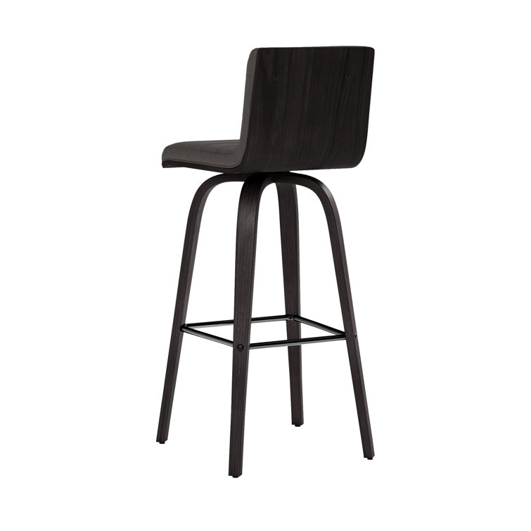 Gray Faux Leather and Wood Swivel Bar Stool