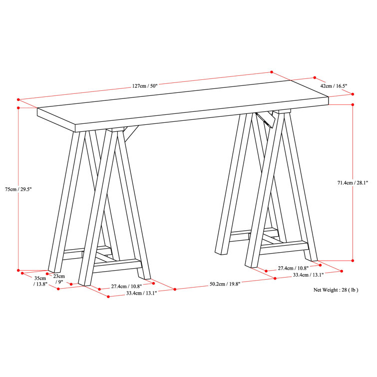 Distressed Gray 50" Wood Rectangular Console Table