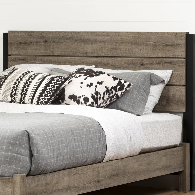 Full Weathered Oak and Matte Black Wood Headboard