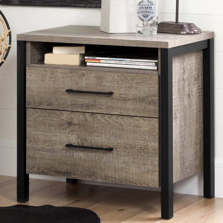 Munich Weathered Oak and Matte Black 2-Drawer Nightstand