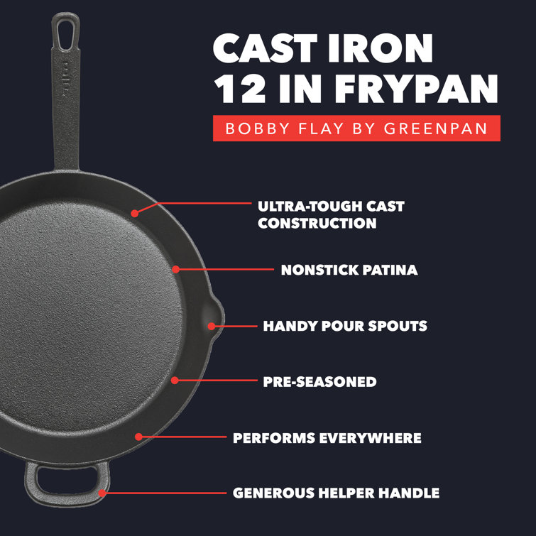 Black 12" Cast Iron Skillet with Helper Handle