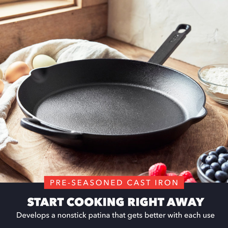 Black 12" Cast Iron Skillet with Helper Handle