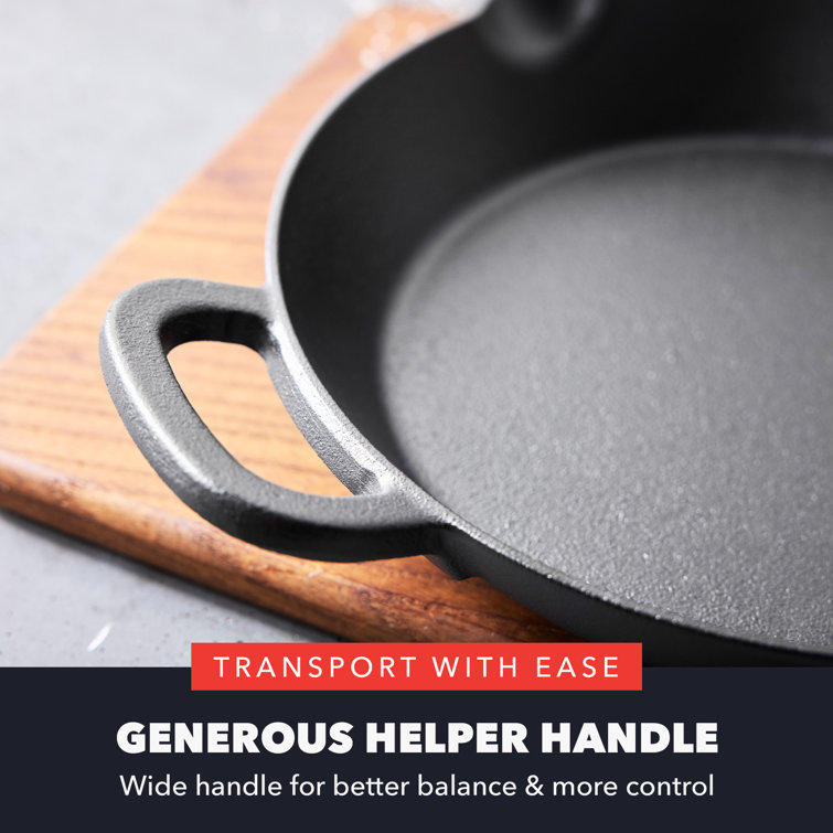 Black 12" Cast Iron Skillet with Helper Handle