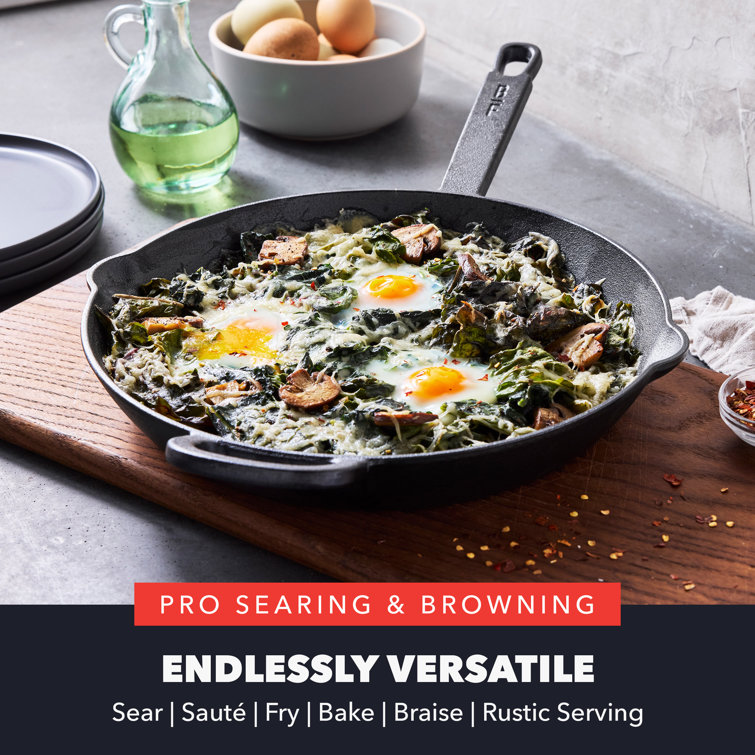 Black 12" Cast Iron Skillet with Helper Handle