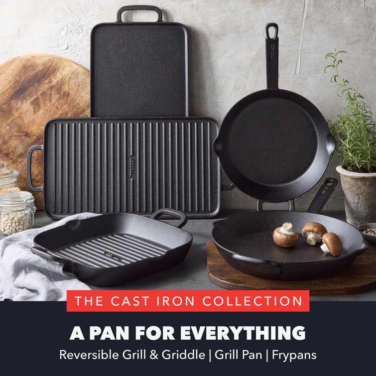 Black 12" Cast Iron Skillet with Helper Handle