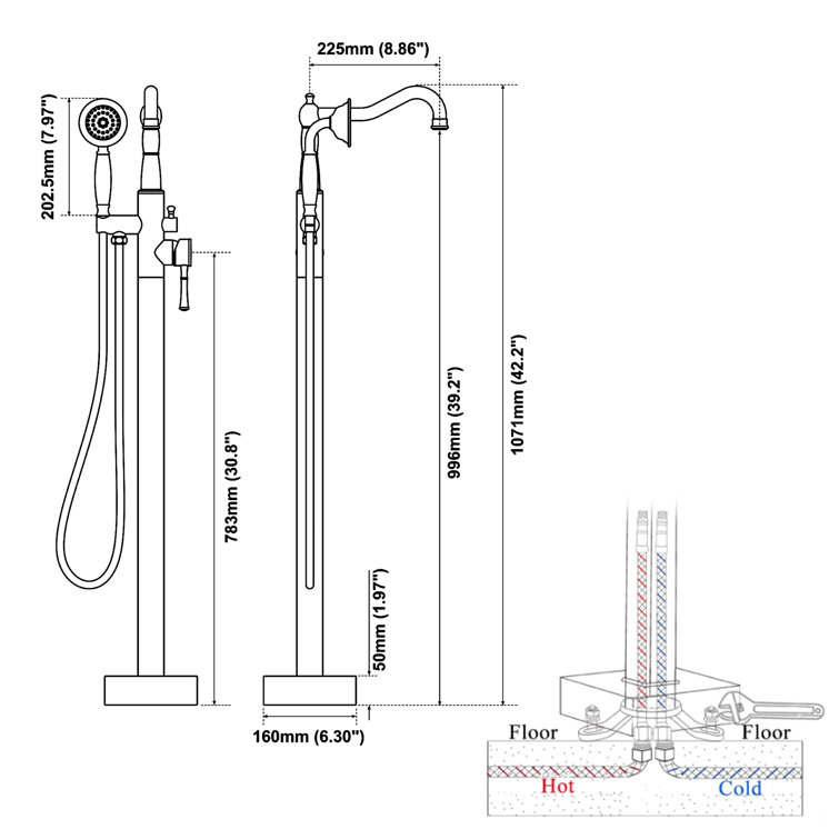 Brushed Nickel Freestanding Tub Faucet with Hand Shower
