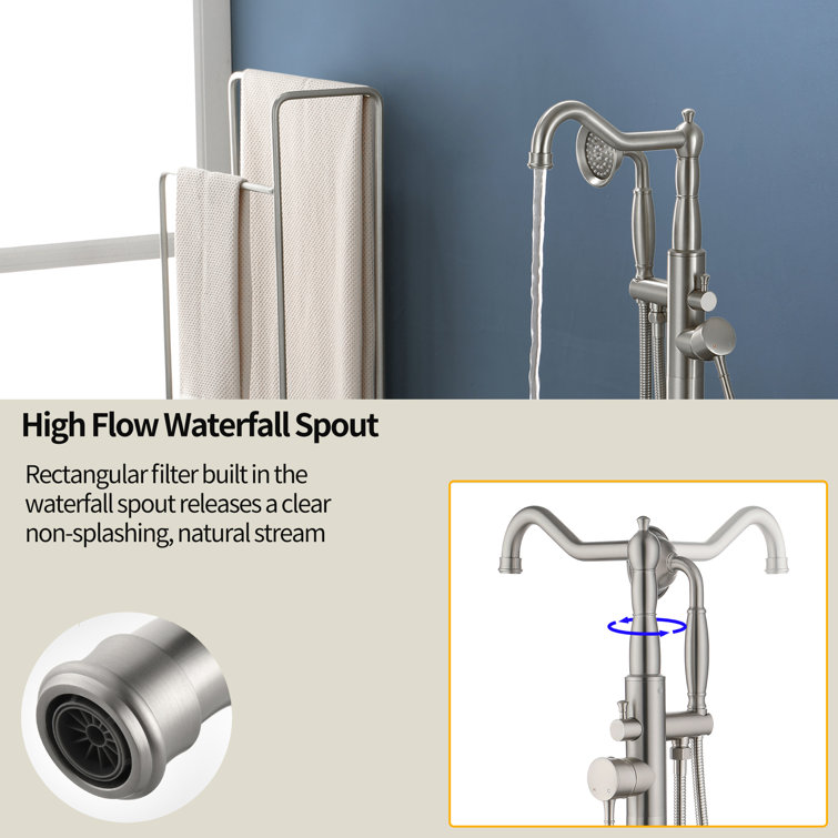 Brushed Nickel Freestanding Tub Faucet with Hand Shower