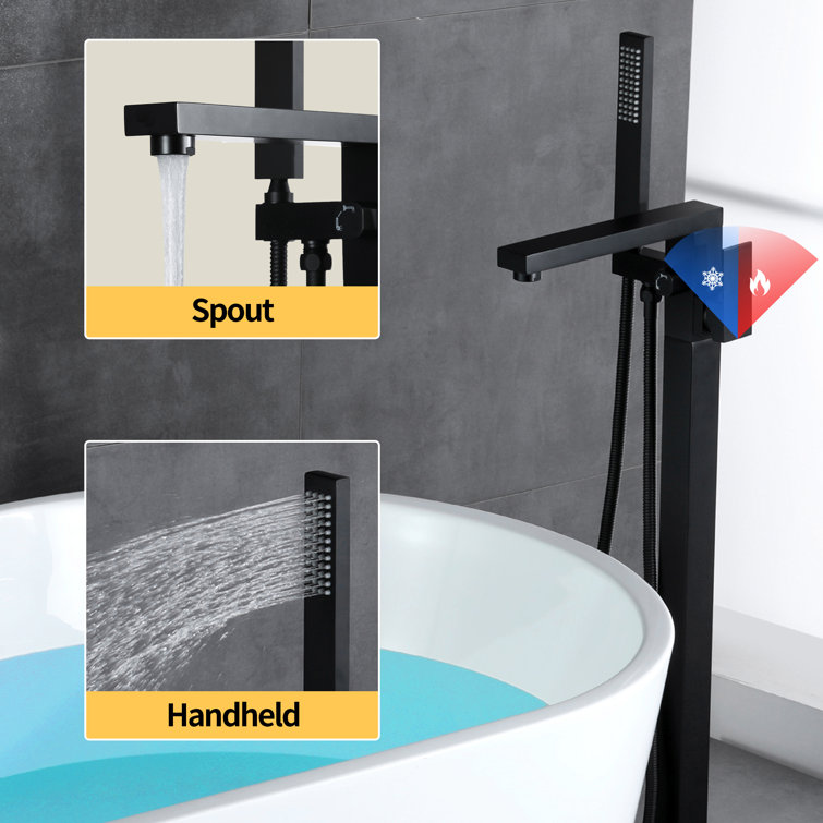 Matte Black Stainless Steel Freestanding Tub Faucet with Hand Shower