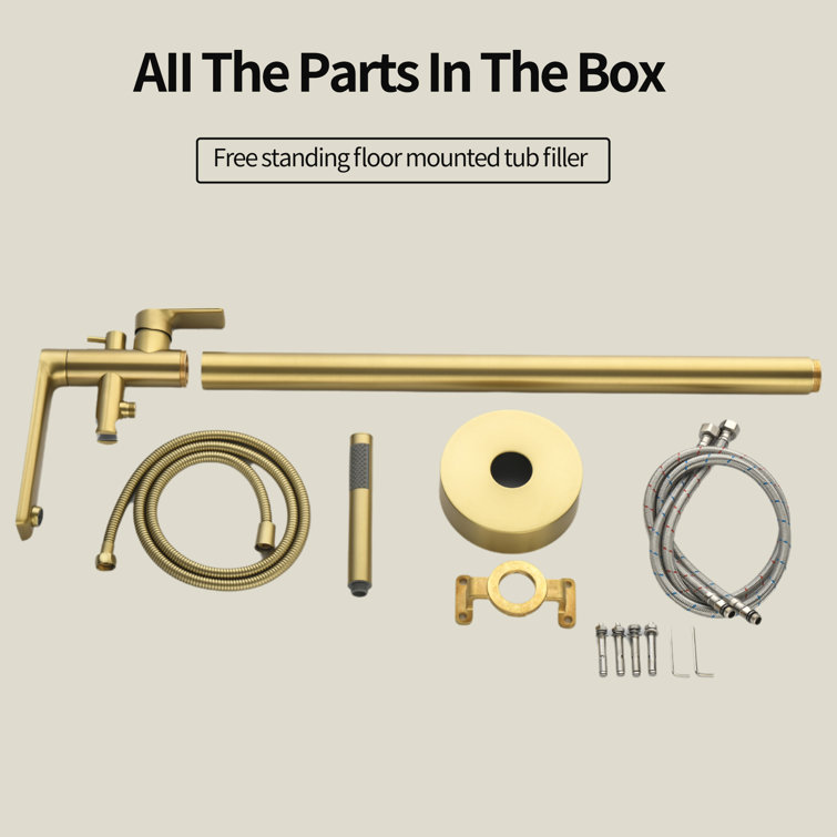 Brushed Gold Freestanding Tub Filler Faucet with Handheld Shower