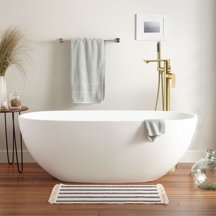Brushed Gold Freestanding Tub Filler Faucet with Handheld Shower