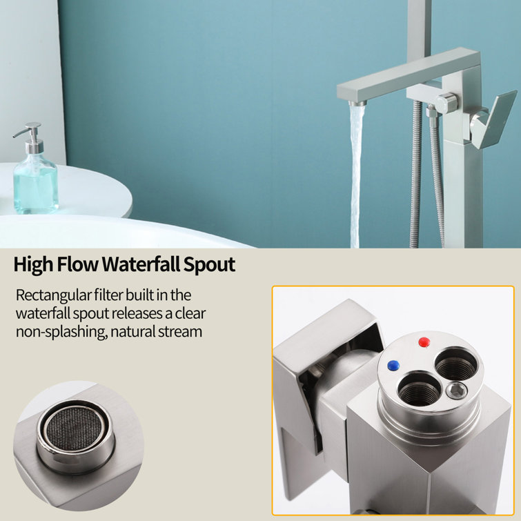 Brushed Nickel Freestanding Tub Faucet with Hand Shower