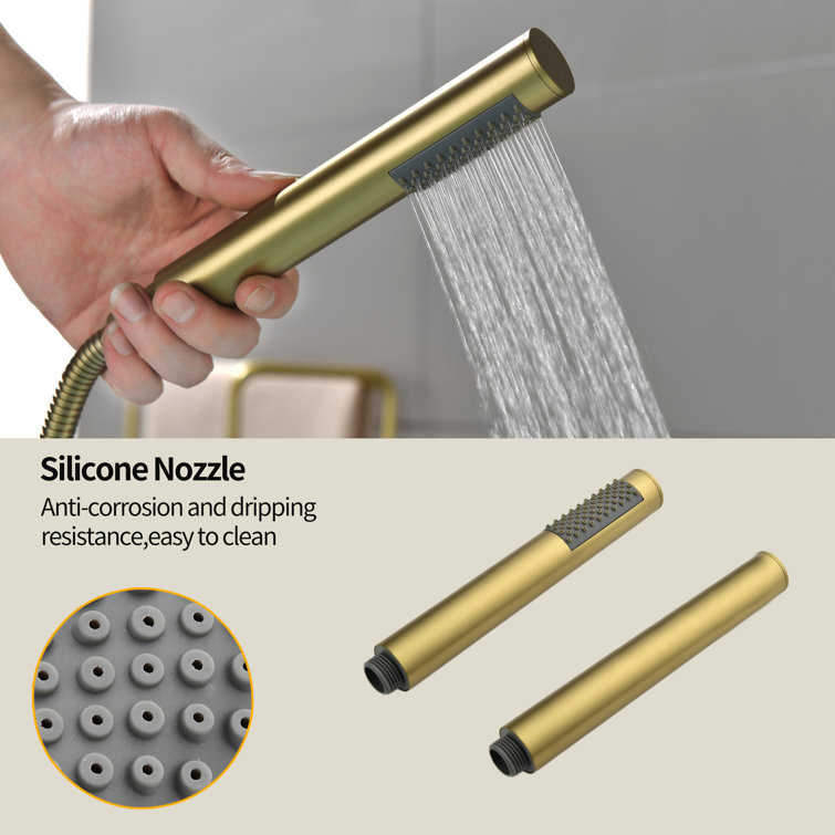 Brushed Gold Freestanding Tub Filler Faucet with Handheld Shower