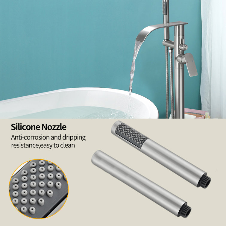 Brushed Nickel Freestanding Tub Filler with Hand Shower