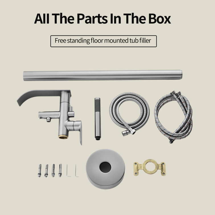 Brushed Nickel Freestanding Tub Filler with Hand Shower