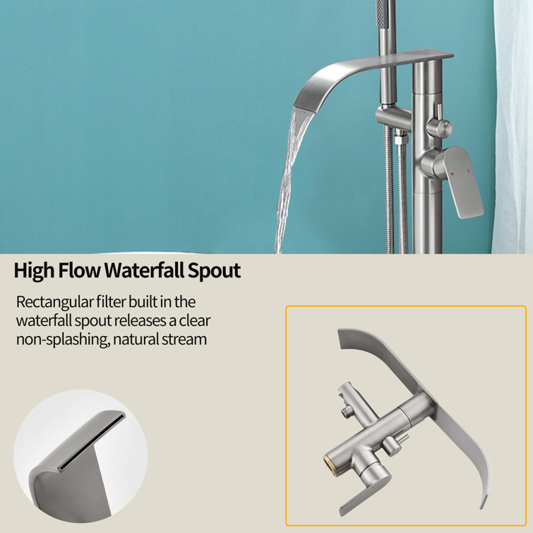Brushed Nickel Freestanding Tub Filler with Hand Shower
