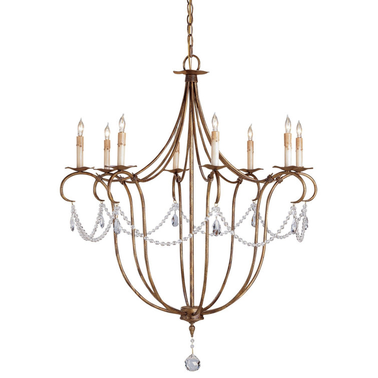 Rhine Gold Crystal 8-Light Wrought Iron Chandelier
