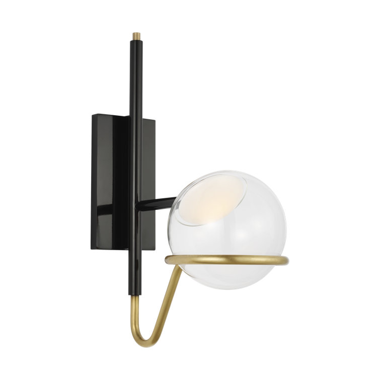 Crosby Medium Dimmable LED Wall Sconce in Glossy Black and Natural Brass