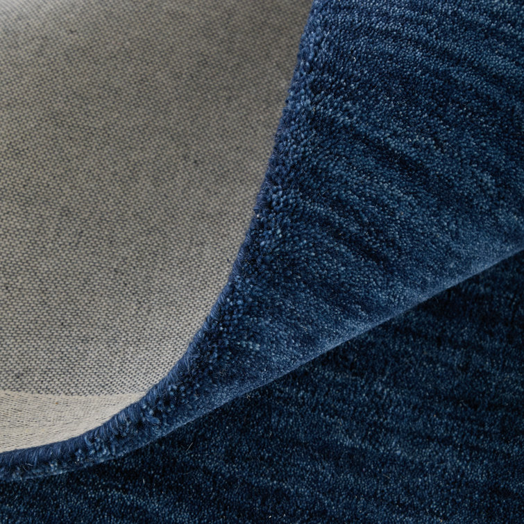 Handwoven Blue Wool Rectangular Stain-Resistant Rug