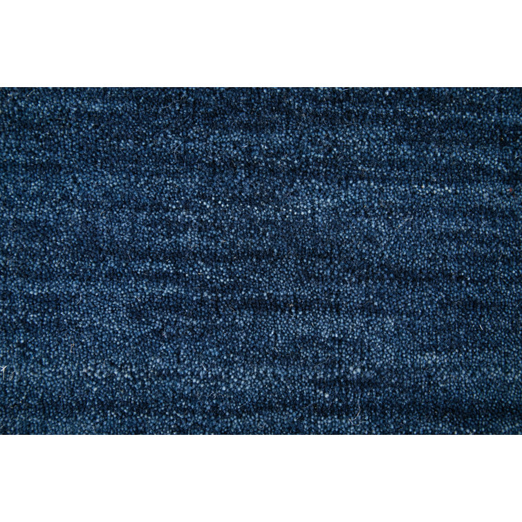 Handwoven Blue Wool Rectangular Stain-Resistant Rug