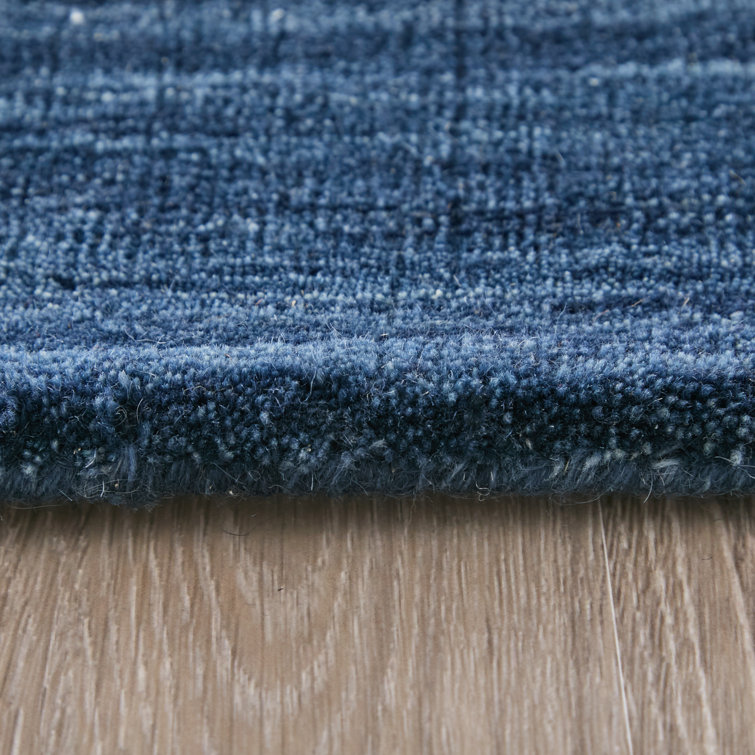 Handwoven Blue Wool Rectangular Stain-Resistant Rug