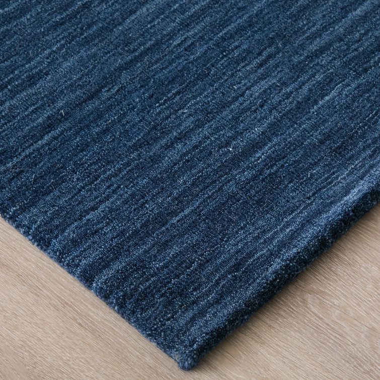 Handwoven Blue Wool Rectangular Stain-Resistant Rug