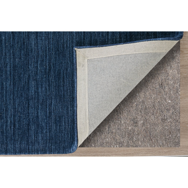 Handwoven Blue Wool Rectangular Stain-Resistant Rug