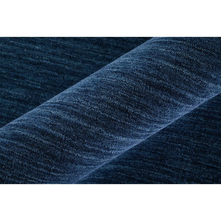 Handwoven Blue Wool Rectangular Stain-Resistant Rug