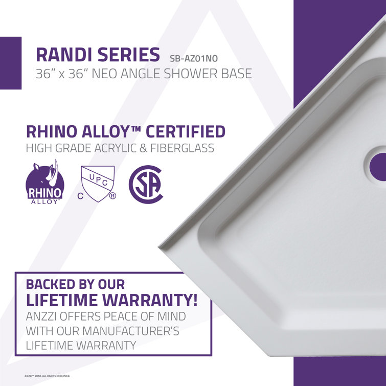 Randi 36'' White Acrylic Neo-Angle Shower Base