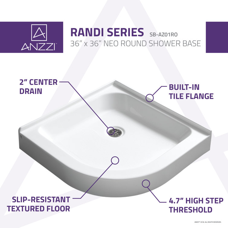 Randi 36'' White Acrylic Double Threshold Shower Base