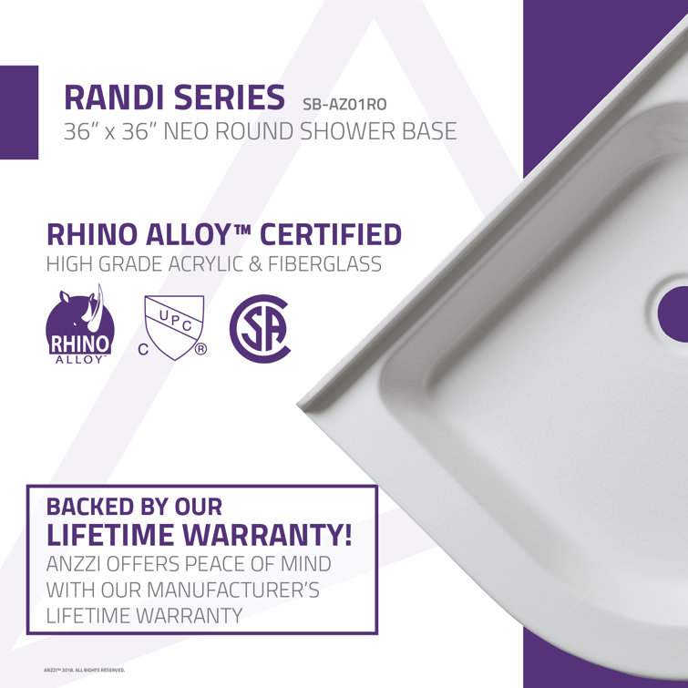 Randi 36'' White Acrylic Double Threshold Shower Base
