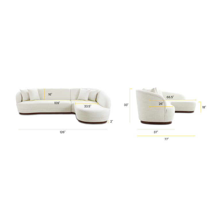 Cloud White Upholstered Left-Facing Chaise Sectional with Ottoman