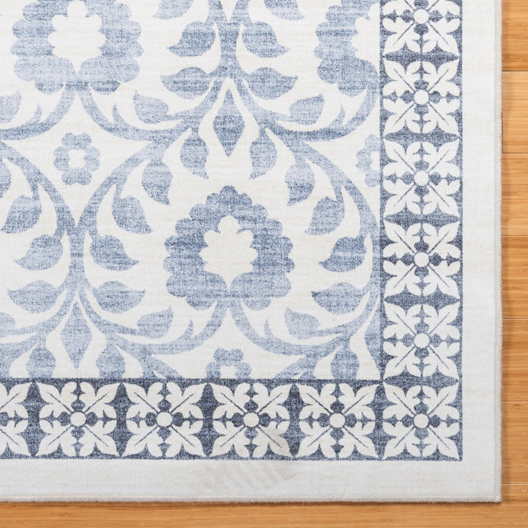 Esme Blue and Ivory Floral Synthetic Runner Rug