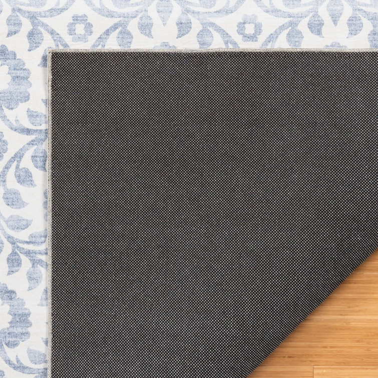 Esme Blue and Ivory Floral Synthetic Runner Rug