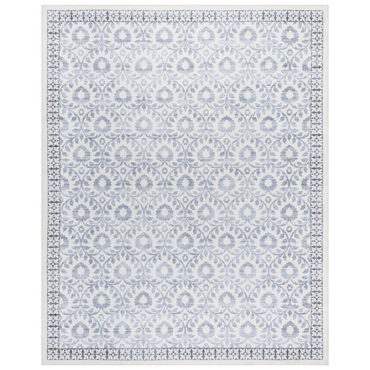 Esme Blue Floral Synthetic Non-Slip Rectangular Area Rug