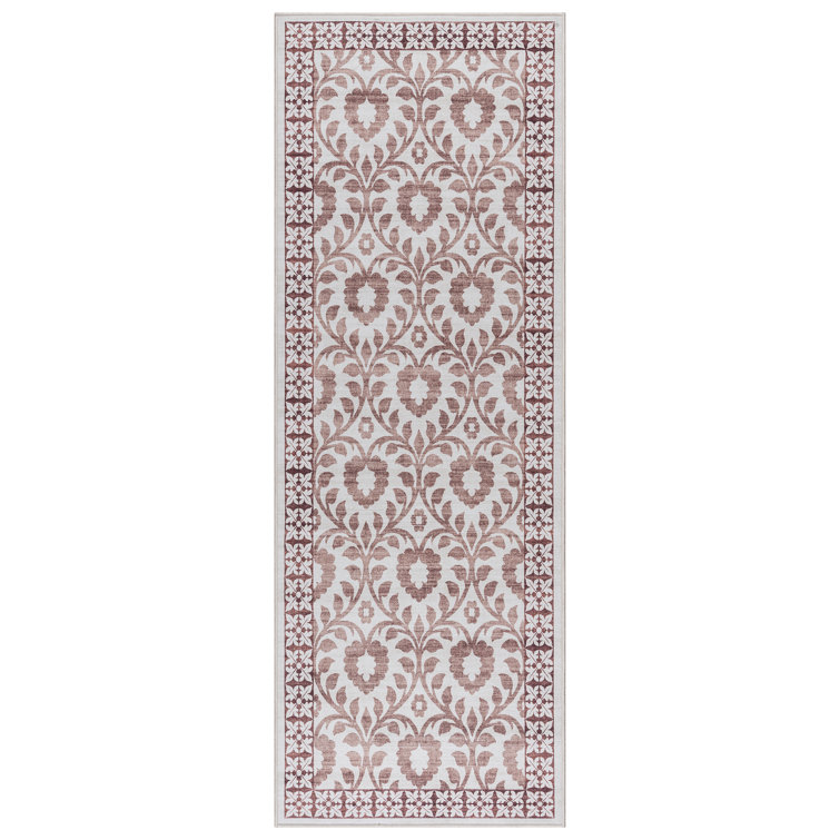 Esme Tan and Ivory Floral Synthetic Runner Rug