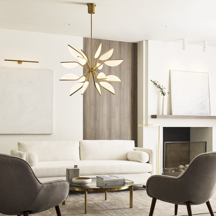Natural Brass Globe LED Chandelier with Petal Shades