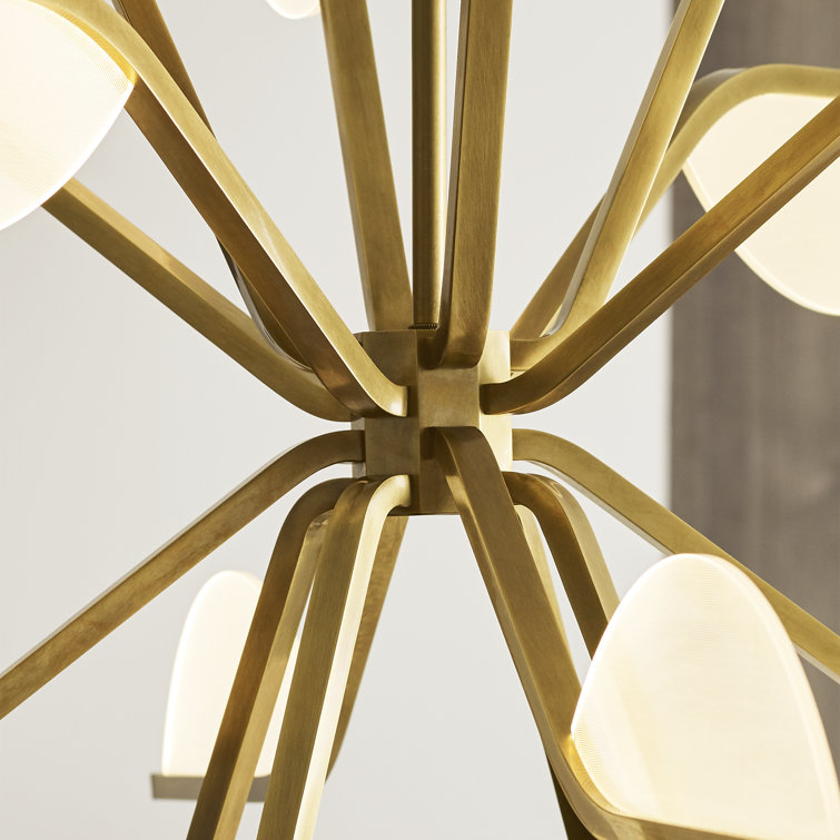 Natural Brass Globe LED Chandelier with Petal Shades
