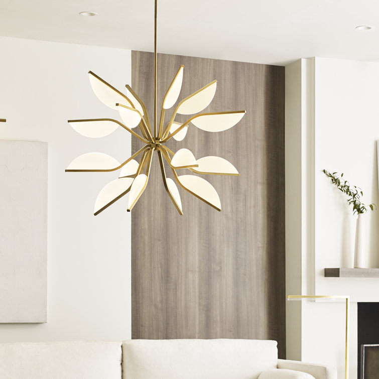 Natural Brass Globe LED Chandelier with Petal Shades
