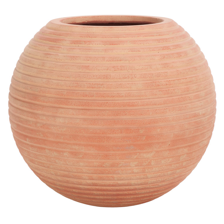 Terracotta Ribbed Round Ficonstone and Cement Planter Pot