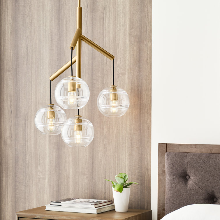Sedona Aged Brass 4-Light LED Chandelier with Clear Glass Globe